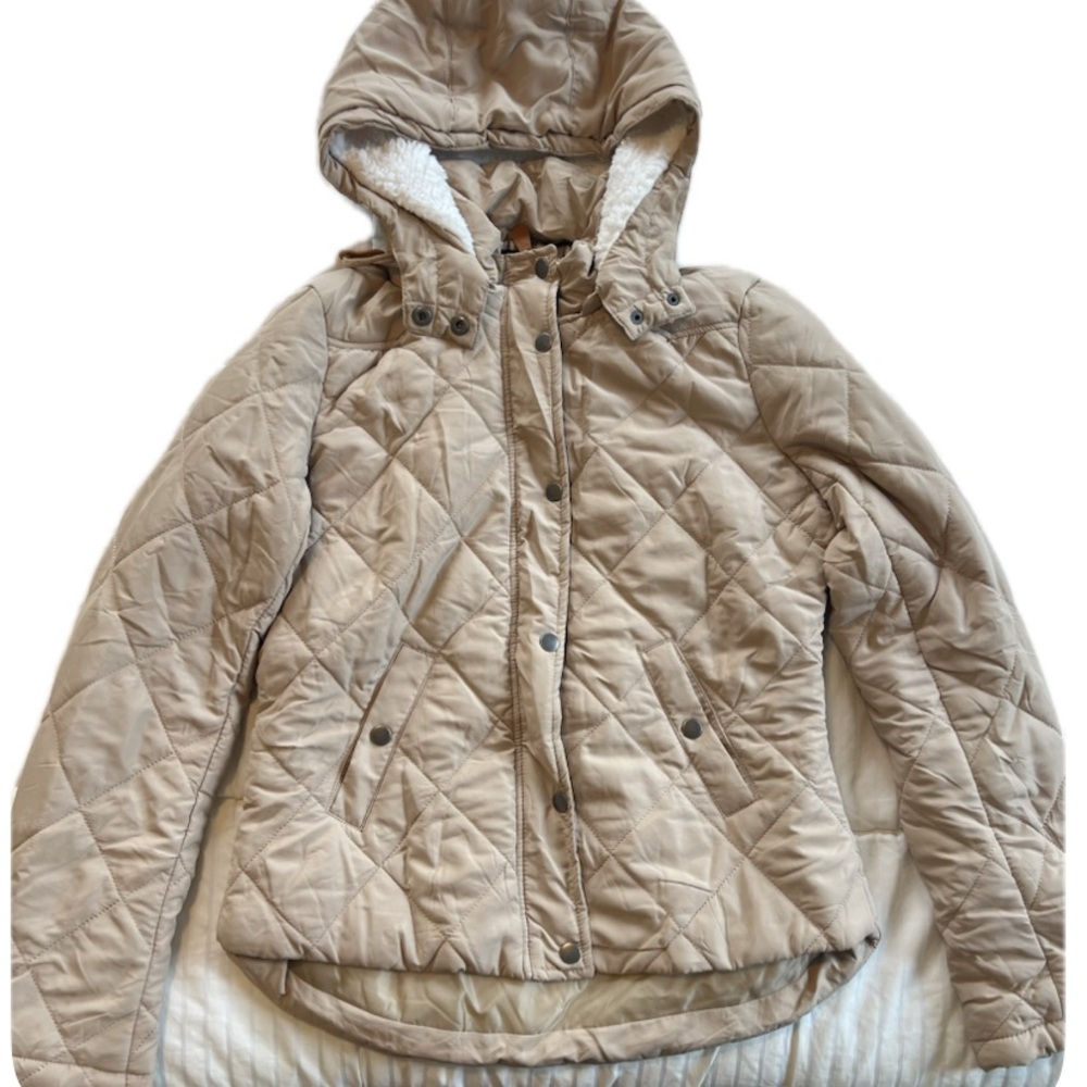 Love Tree Quilted Tan Puffer Jacket